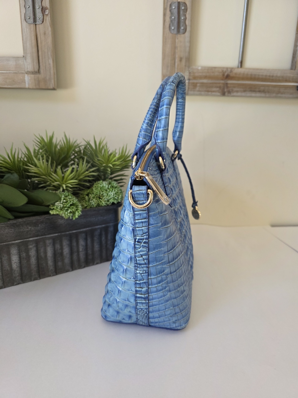 Brahmin Duxbury Electric Blue Ombre Melbourne Satchel Crossbody + Wallet - Picture 8 of 15
